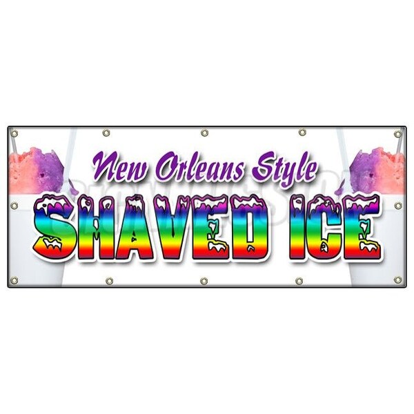 Signmission NEW ORLEANS STYLE SHAVED ICE BANNER SIGN snow cones balls fruit flavors B-120 New Orleans Style Shaved - main